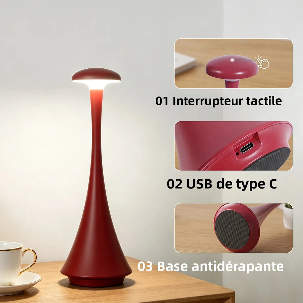 GGbingo Mushroom Table Lamp Rechargeable Wireless Touch Lamp Creative Desk Lamp USB-C Desk Lamp Bedroom Atmosphere Light