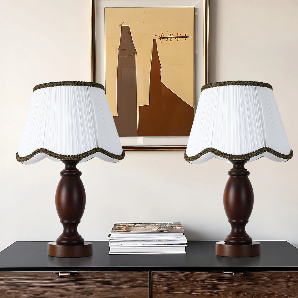 15 inch rubberwood  Bedside Lamp Solid Wood Fabric Table Lamp For Bedroom Wooden Desk Lamp Bedside Night Light with Cylinder Lamp Shade Home Decor Creative Atmosphere Light Decoration