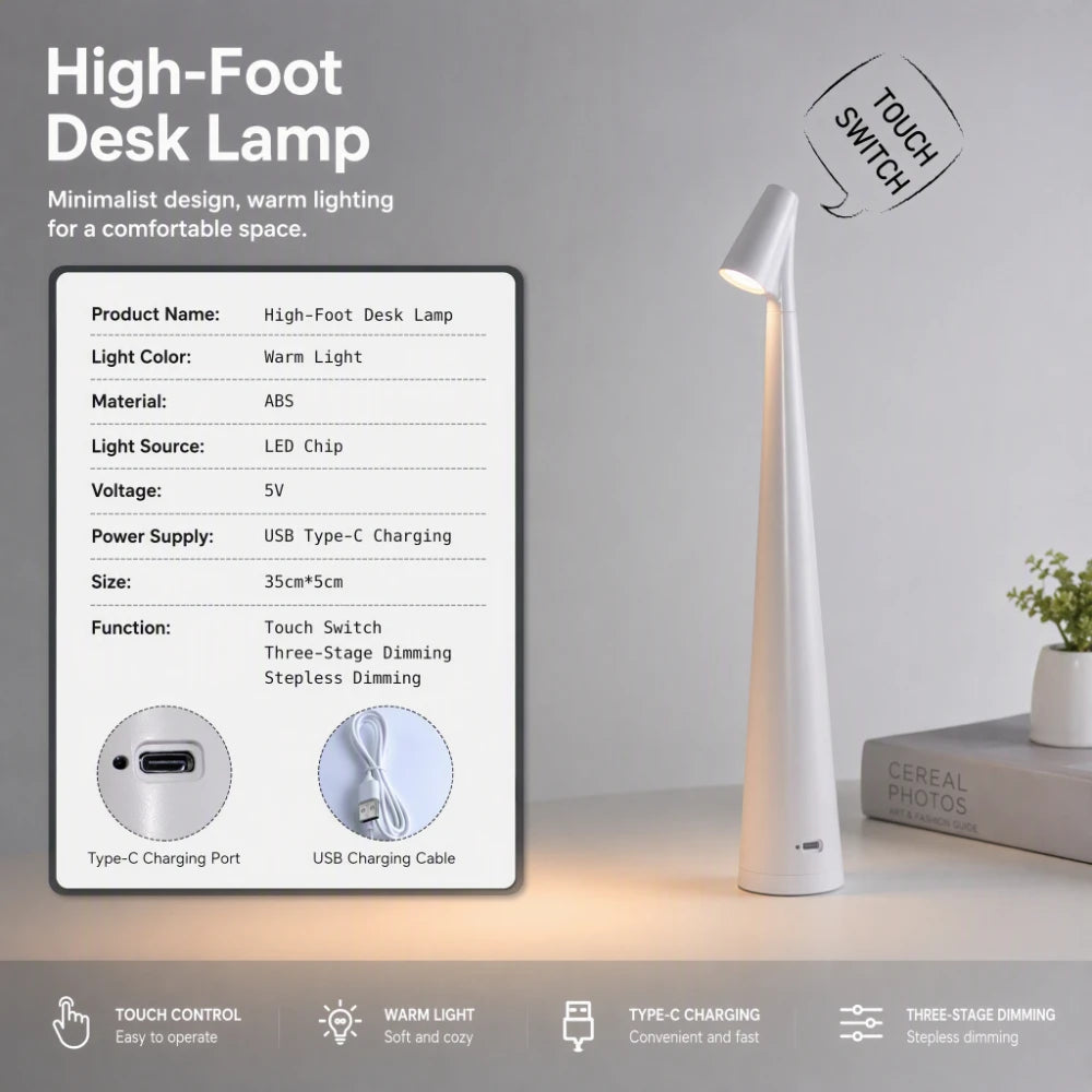 USB Eye Protection Night Light Touch Switch Desktop Atmosphere Light with Long Battery Life for Bedroom Travel Essential