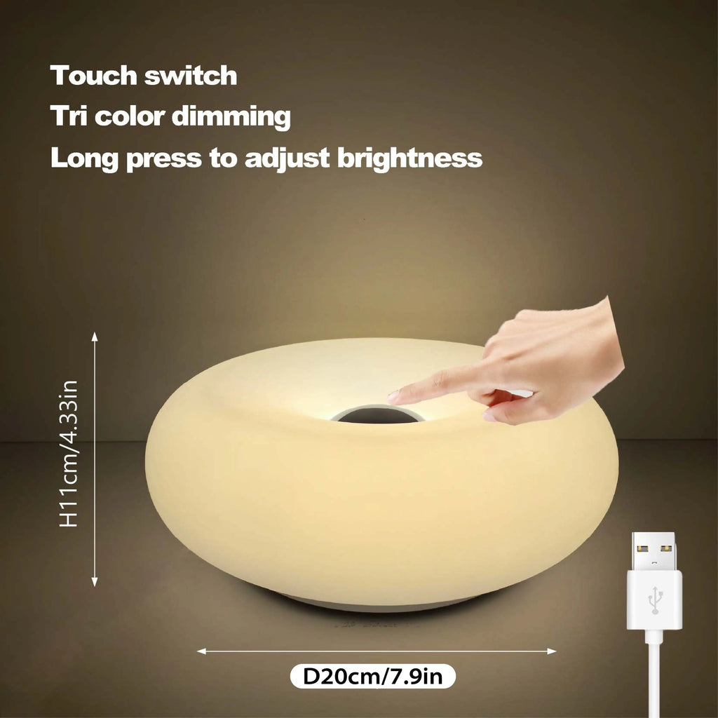 Donut Ambient Light Bauhaus Table Lamp Three-Color Changing Light USB Plug Bedroom Bedside Lamp Living Room Dining Room Decorati
