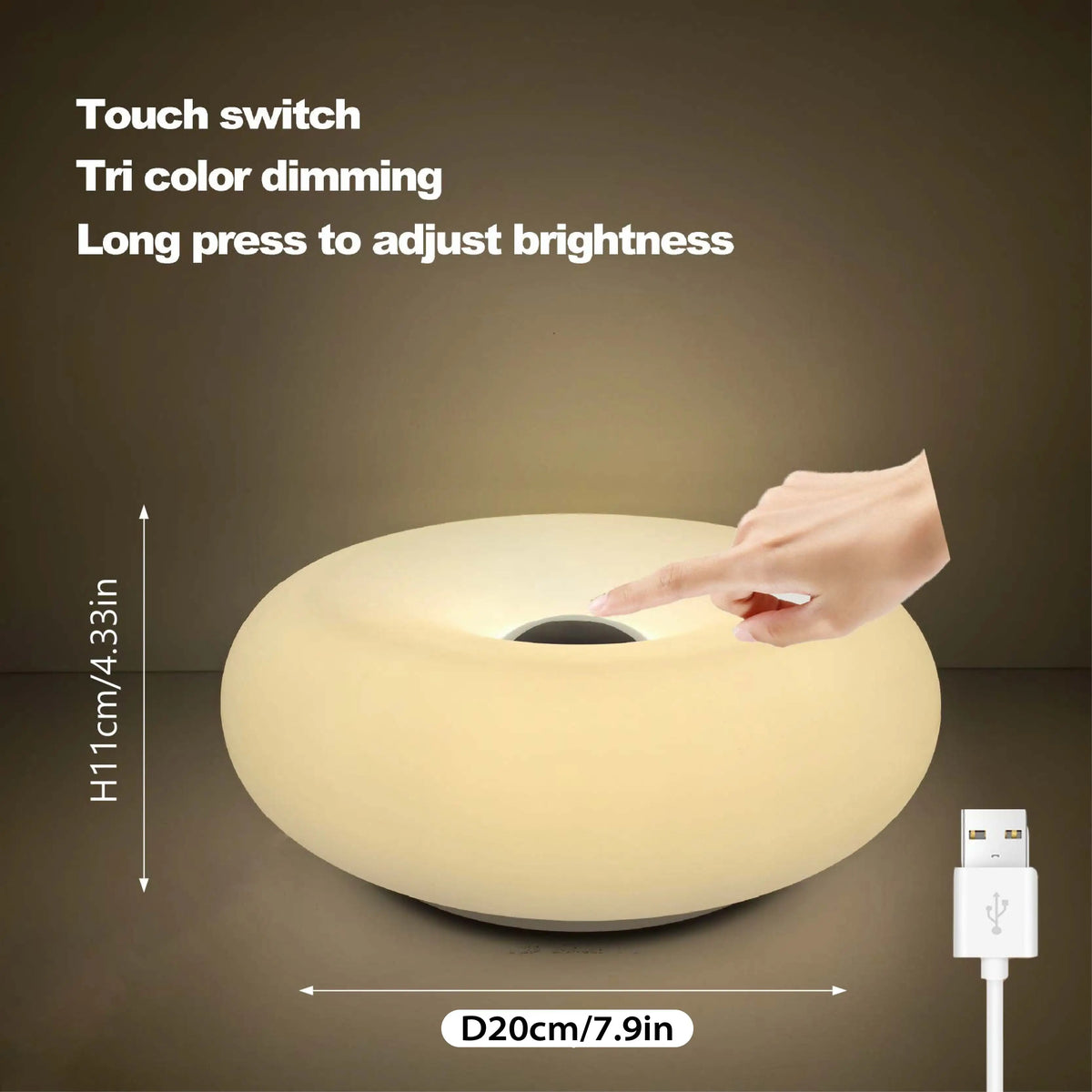 Donut Ambient Light Bauhaus Table Lamp Three-Color Changing Light USB Plug Bedroom Bedside Lamp Living Room Dining Room Decorati