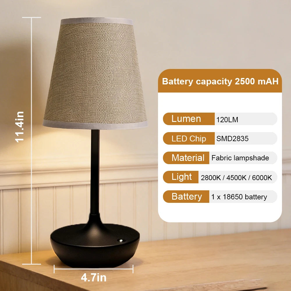 GGbingo Rechargeable LED Table Lamps Classic Lamp 3 Colors Dimmable USB Fabric Lampshade Bedroom Bedside Lighting Decoration Metal Designed