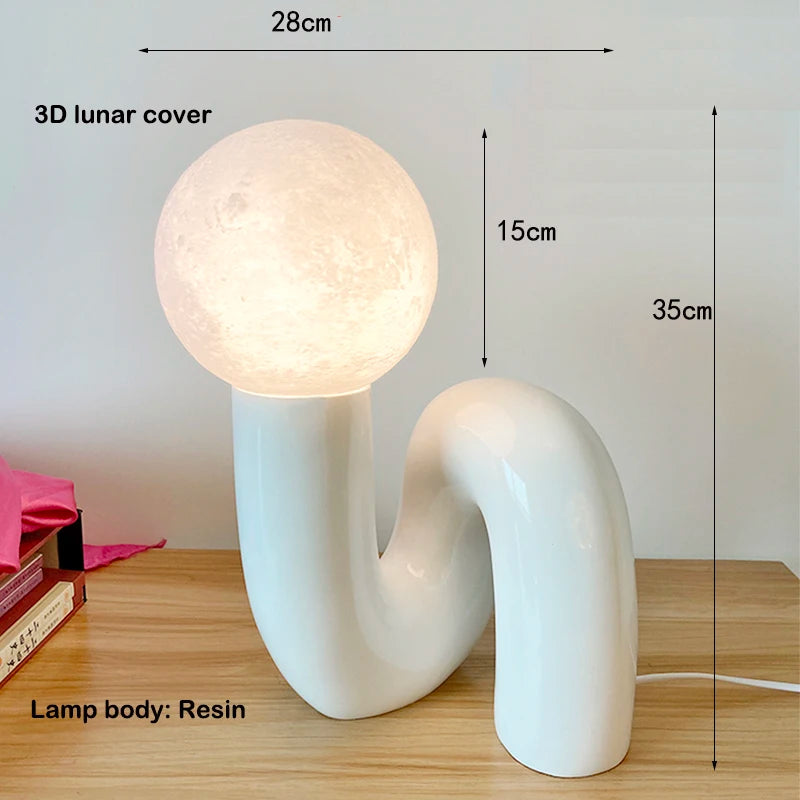 Nordic Postmodern Resin Desk Lamp Retro Bedroom And Living Room Creative Glass Lampshade Glass Lampshade Moon Study Desk Lamp