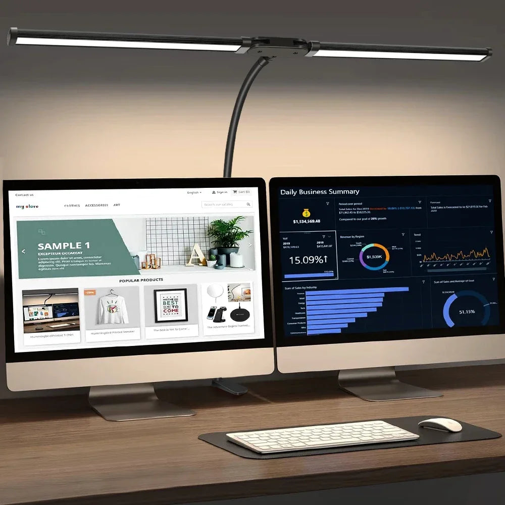 Double Head Dimmable LED Clip Desk Lamp Computer Table Lamps Monitor Light for Office Reading Architectural Lighting
