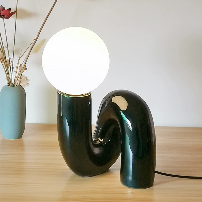 Nordic Postmodern Resin Desk Lamp Retro Bedroom And Living Room Creative Glass Lampshade Glass Lampshade Moon Study Desk Lamp