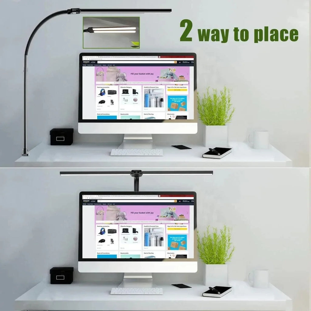 Double Head Dimmable LED Clip Desk Lamp Computer Table Lamps Monitor Light for Office Reading Architectural Lighting