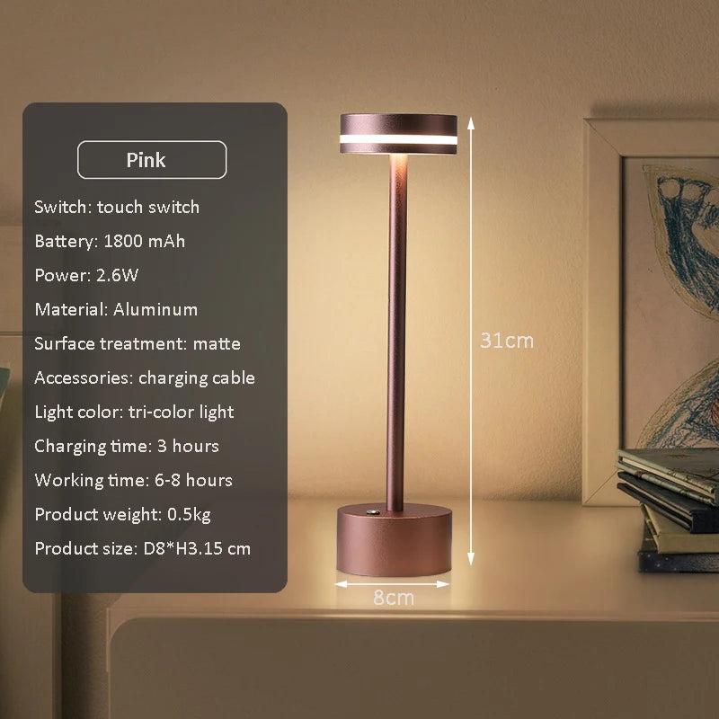 Touch Switch Table Lamp Rechargeable Wireless Desk Lamp Restaurant Bar Desktop Mood Lighting Night Light LED Bedside Decorative