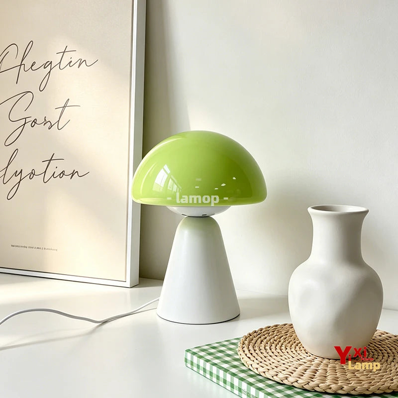 Murano Glass Orange Dome Mushroom Table Lamp Matte White Conical Base 3 Tone Soft Light Cream Living Room Side Table Decor Lamp