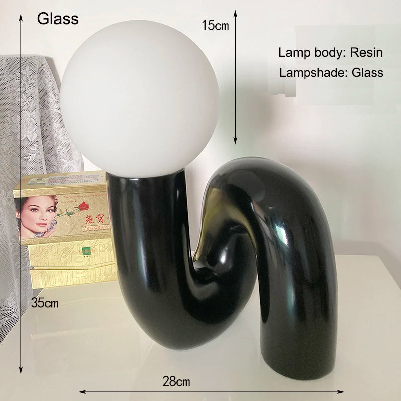 Nordic Postmodern Resin Desk Lamp Retro Bedroom And Living Room Creative Glass Lampshade Glass Lampshade Moon Study Desk Lamp