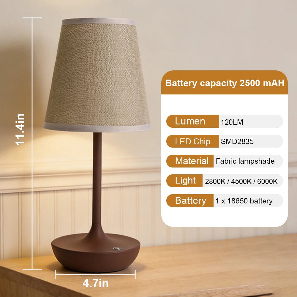 GGbingo Rechargeable LED Table Lamps Classic Lamp 3 Colors Dimmable USB Fabric Lampshade Bedroom Bedside Lighting Decoration Metal Designed