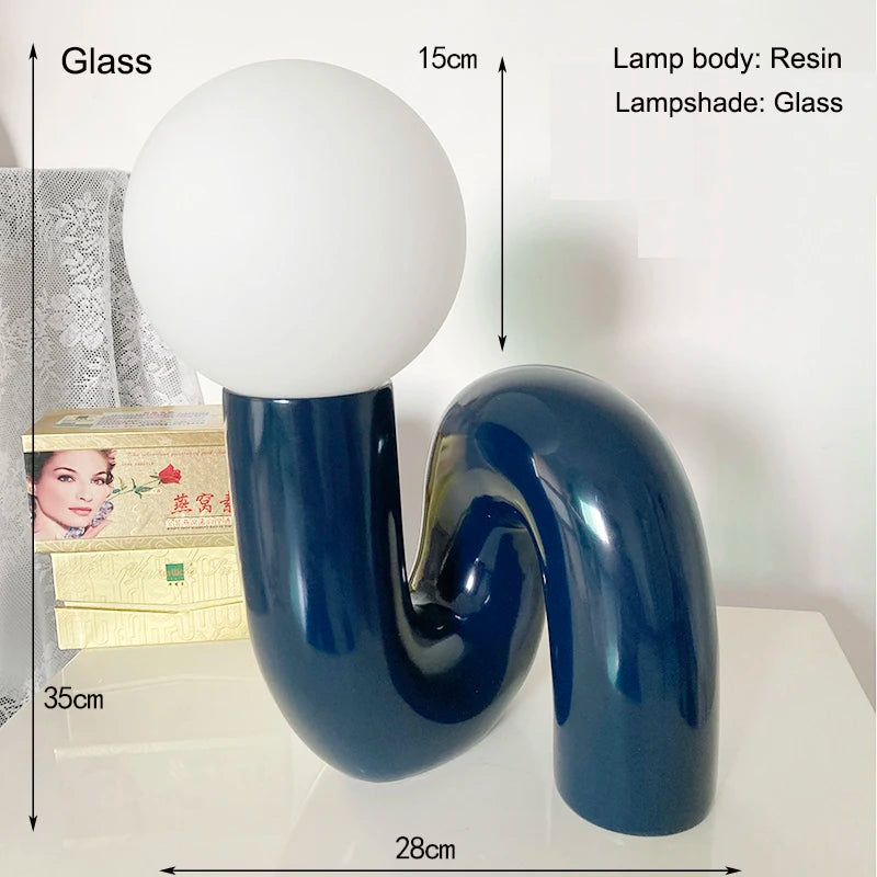 Nordic Postmodern Resin Desk Lamp Retro Bedroom And Living Room Creative Glass Lampshade Glass Lampshade Moon Study Desk Lamp