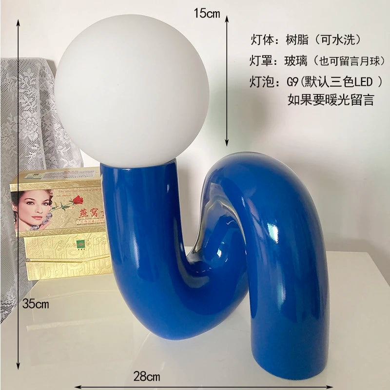 Nordic Postmodern Resin Desk Lamp Retro Bedroom And Living Room Creative Glass Lampshade Glass Lampshade Moon Study Desk Lamp