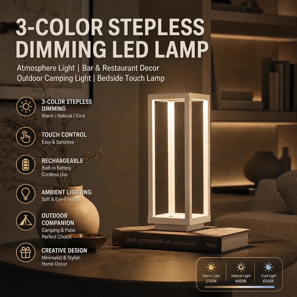 WWPPU Cordless LED Table Lamp Stepless Dimming Touch Control USB Rechargeable Desk Light Nordic Minimalist Bedside Night Lamp