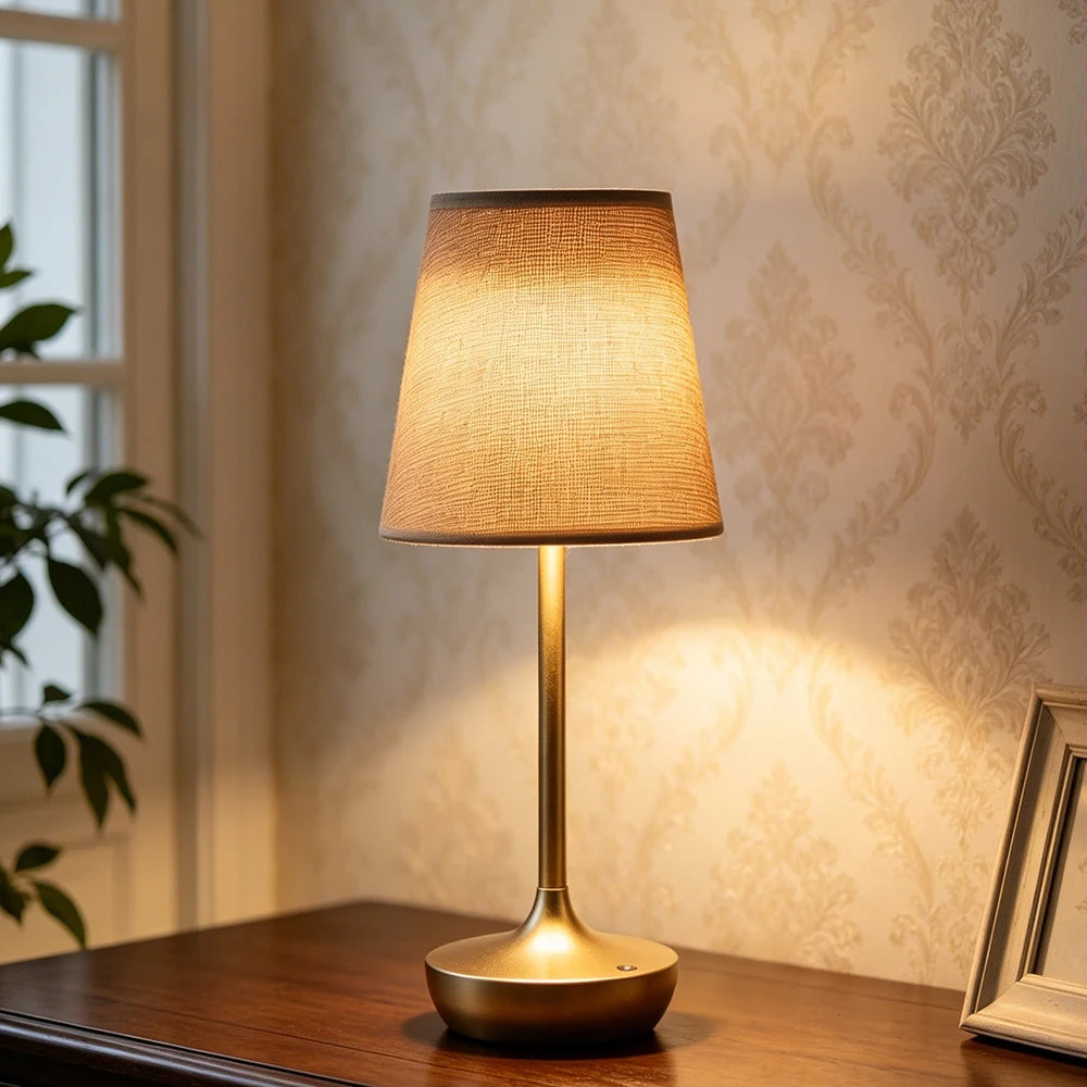 GGbingo Rechargeable LED Table Lamps Classic Lamp 3 Colors Dimmable USB Fabric Lampshade Bedroom Bedside Lighting Decoration Metal Designed