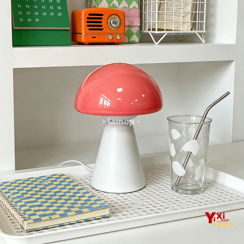 Murano Glass Orange Dome Mushroom Table Lamp Matte White Conical Base 3 Tone Soft Light Cream Living Room Side Table Decor Lamp