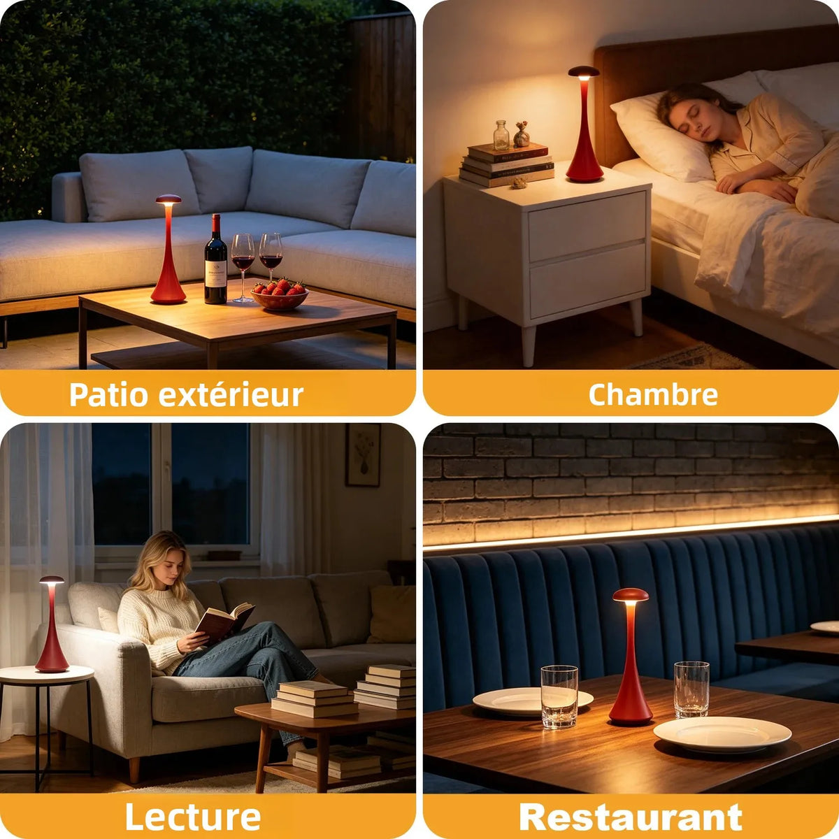 GGbingo Mushroom Table Lamp Rechargeable Wireless Touch Lamp Creative Desk Lamp USB-C Desk Lamp Bedroom Atmosphere Light