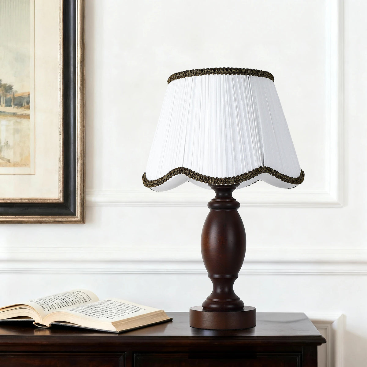 15 inch rubberwood  Bedside Lamp Solid Wood Fabric Table Lamp For Bedroom Wooden Desk Lamp Bedside Night Light with Cylinder Lamp Shade Home Decor Creative Atmosphere Light Decoration