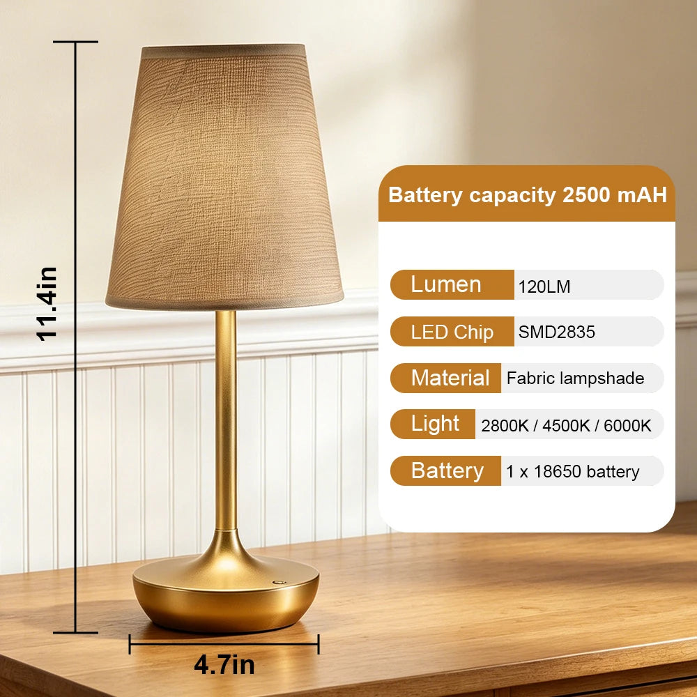GGbingo Rechargeable LED Table Lamps Classic Lamp 3 Colors Dimmable USB Fabric Lampshade Bedroom Bedside Lighting Decoration Metal Designed