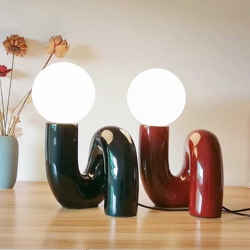 Nordic Postmodern Resin Desk Lamp Retro Bedroom And Living Room Creative Glass Lampshade Glass Lampshade Moon Study Desk Lamp
