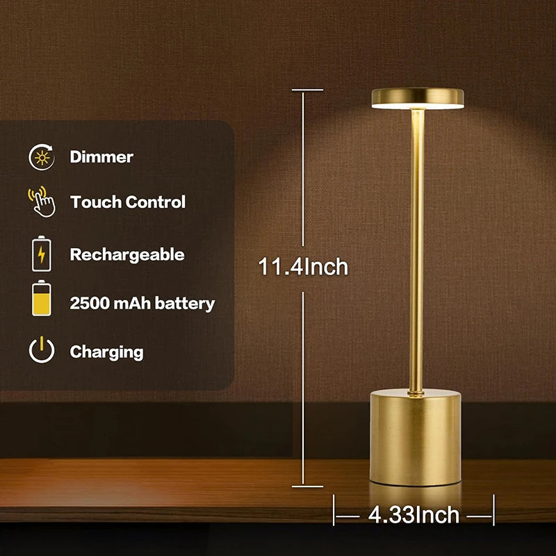 LED Table Lamp Touch Sensor Night Light USB Rechargeable Portable Bedroom Night Light Wireless Reading Lamp Restaurant Hotel Bar