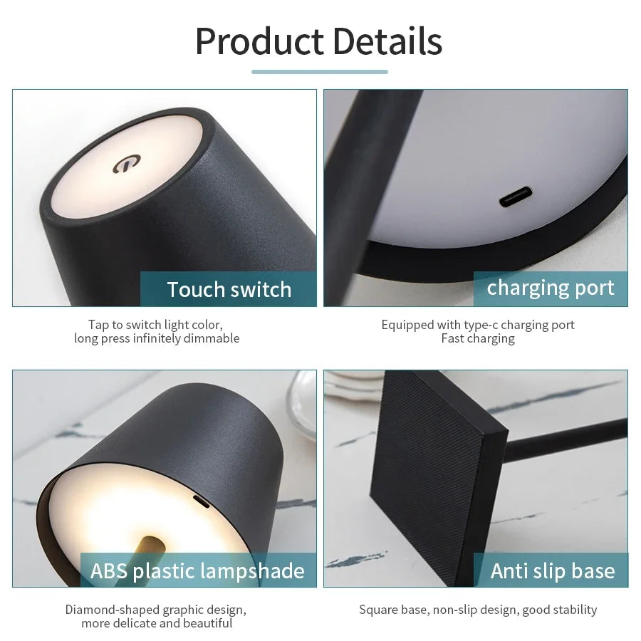 LED Night Light Rechargeable Table Lamp Wireless Touch Sensor Bedroom Bedside Lamps Dining Table Night Lights Room Decoration
