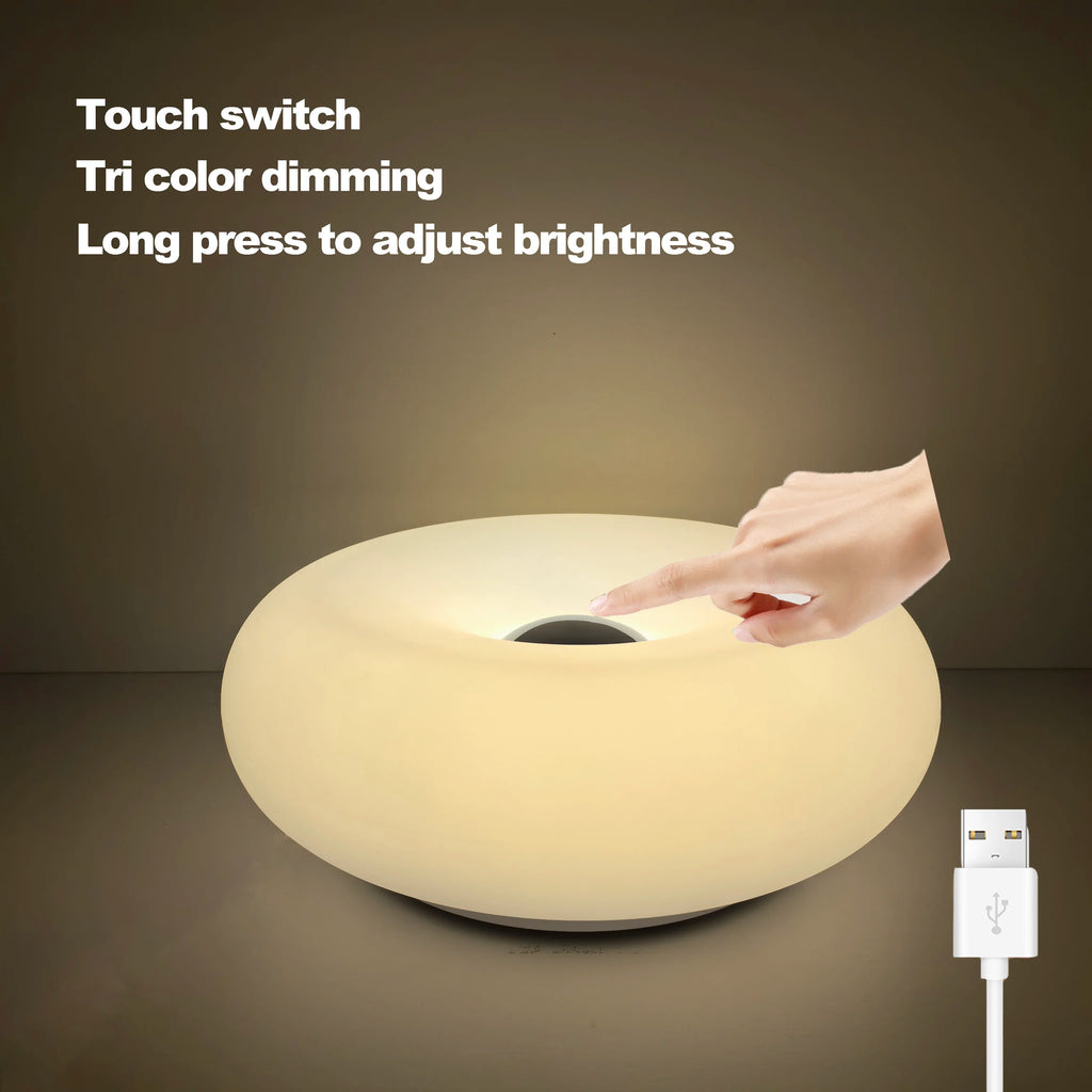Donut Ambient Light Bauhaus Table Lamp Three-Color Changing Light USB Plug Bedroom Bedside Lamp Living Room Dining Room Decorati