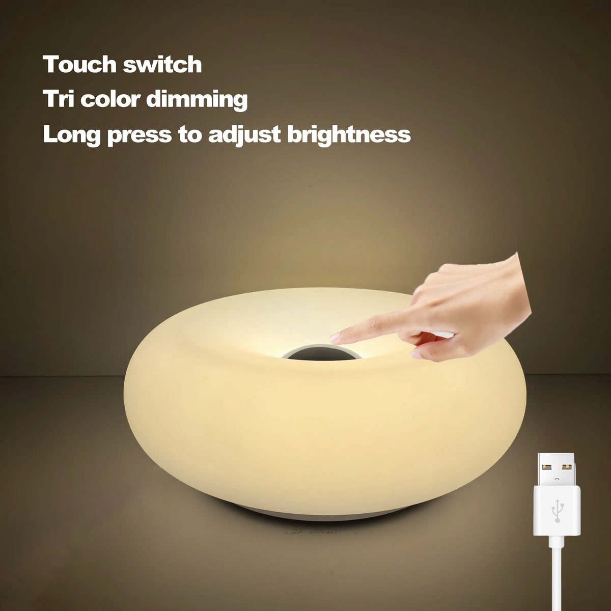 Donut Ambient Light Bauhaus Table Lamp Three-Color Changing Light USB Plug Bedroom Bedside Lamp Living Room Dining Room Decorati