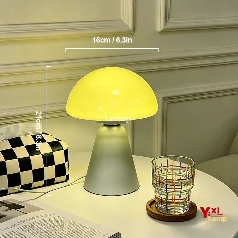 Murano Glass Orange Dome Mushroom Table Lamp Matte White Conical Base 3 Tone Soft Light Cream Living Room Side Table Decor Lamp