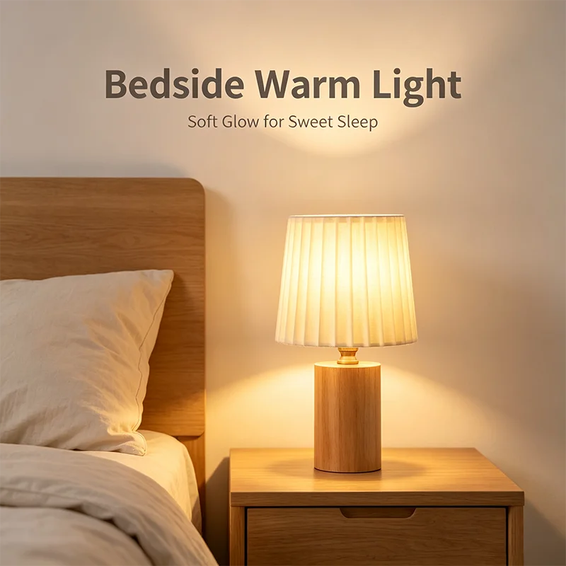 Retro Pleated Wooden LED Desk Lamp USB 3W for Living Room Home Bedroom Bedsides Atmosphere LED Night Light Decoration Table Lamp