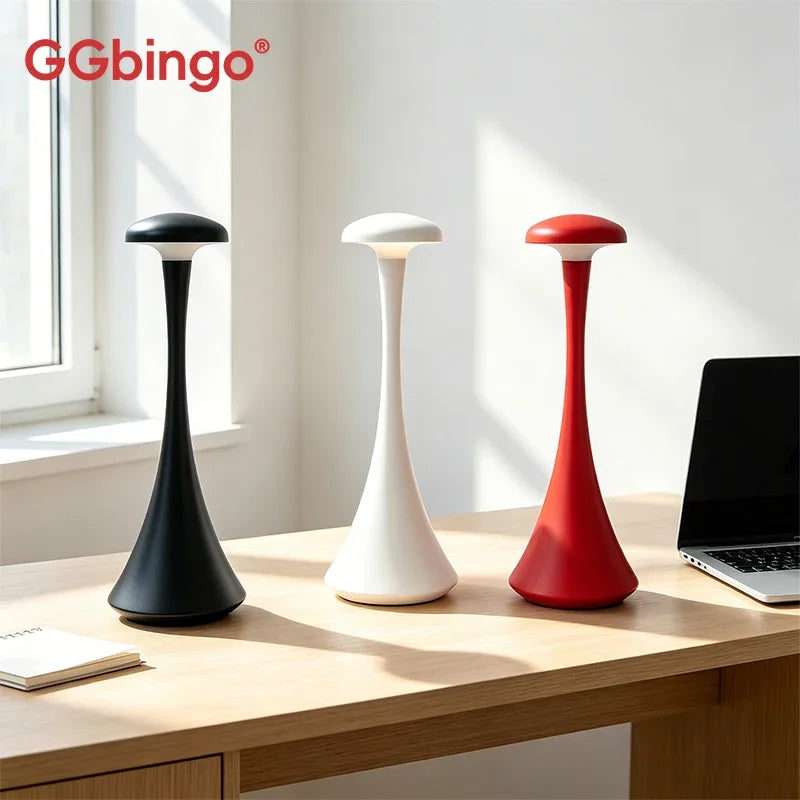 GGbingo Mushroom Table Lamp Rechargeable Wireless Touch Lamp Creative Desk Lamp USB-C Desk Lamp Bedroom Atmosphere Light