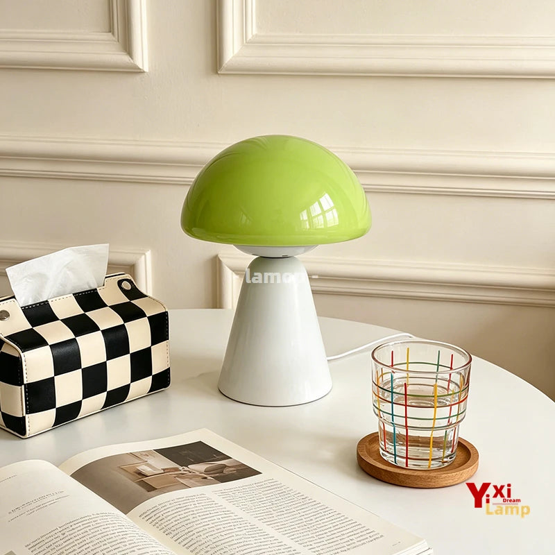 Murano Glass Orange Dome Mushroom Table Lamp Matte White Conical Base 3 Tone Soft Light Cream Living Room Side Table Decor Lamp