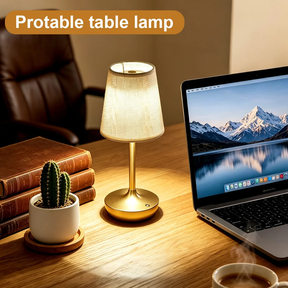 GGbingo Rechargeable LED Table Lamps Classic Lamp 3 Colors Dimmable USB Fabric Lampshade Bedroom Bedside Lighting Decoration Metal Designed