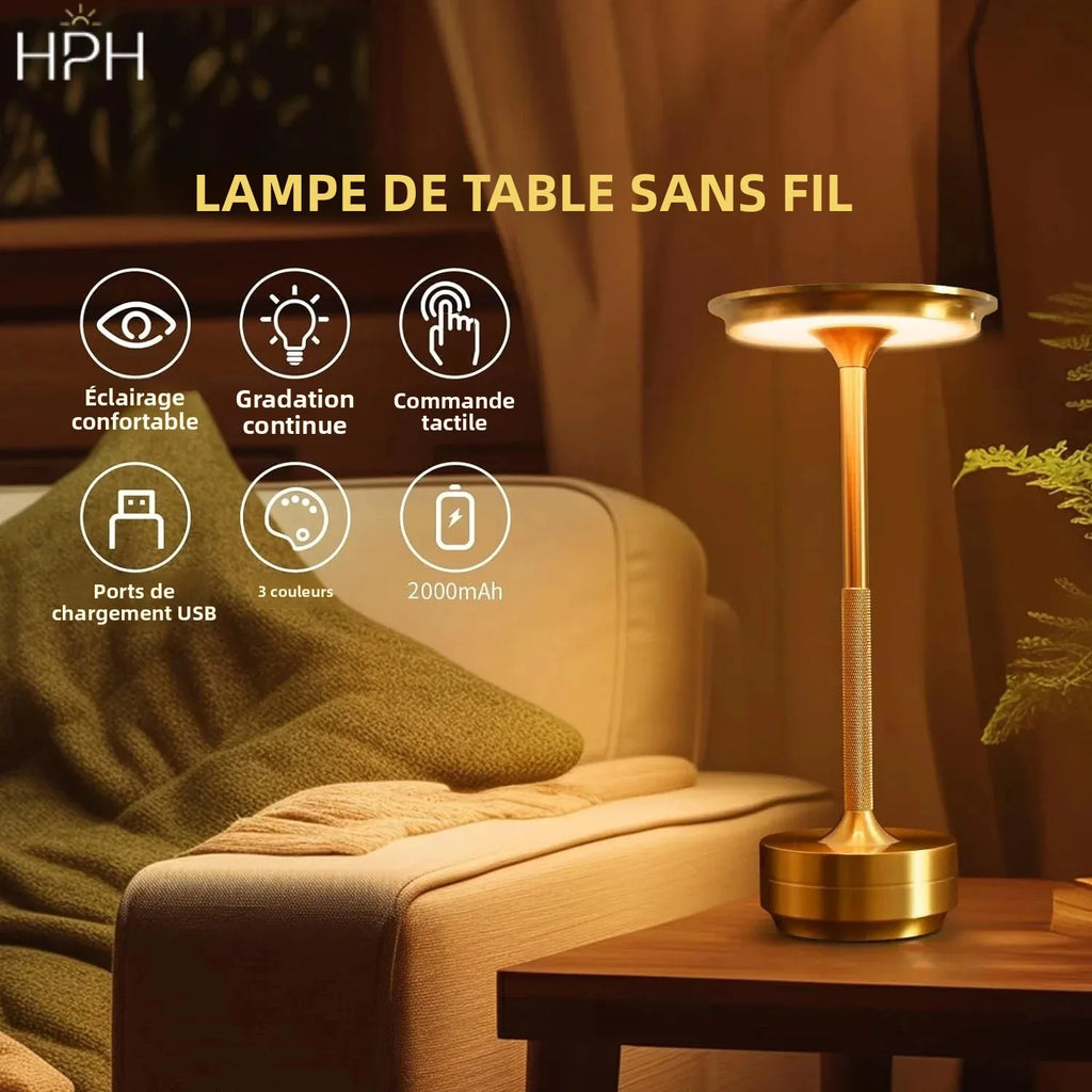 HPH Decorative Table Lamp Wireless Simple Dimmable Room Decorations Classic Retro Table Lamp Rechargeable Touch Desk Lamp