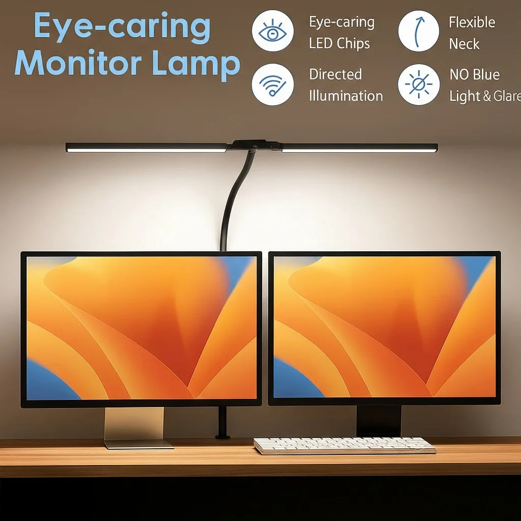Double Head Dimmable LED Clip Desk Lamp Computer Table Lamps Monitor Light for Office Reading Architectural Lighting
