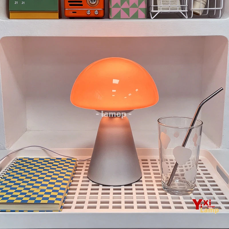 Murano Glass Orange Dome Mushroom Table Lamp Matte White Conical Base 3 Tone Soft Light Cream Living Room Side Table Decor Lamp