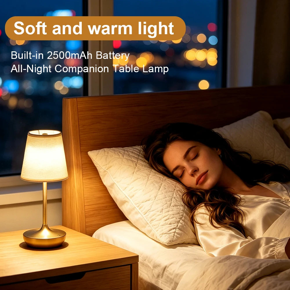 GGbingo Rechargeable LED Table Lamps Classic Lamp 3 Colors Dimmable USB Fabric Lampshade Bedroom Bedside Lighting Decoration Metal Designed
