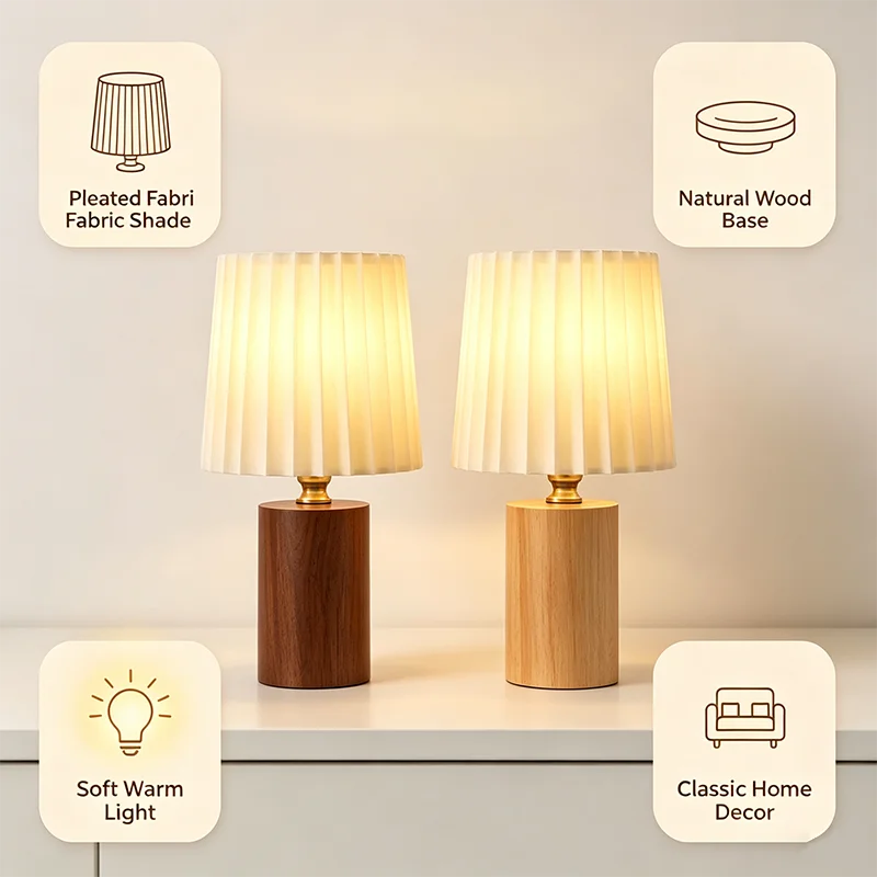 Retro Pleated Wooden LED Desk Lamp USB 3W for Living Room Home Bedroom Bedsides Atmosphere LED Night Light Decoration Table Lamp