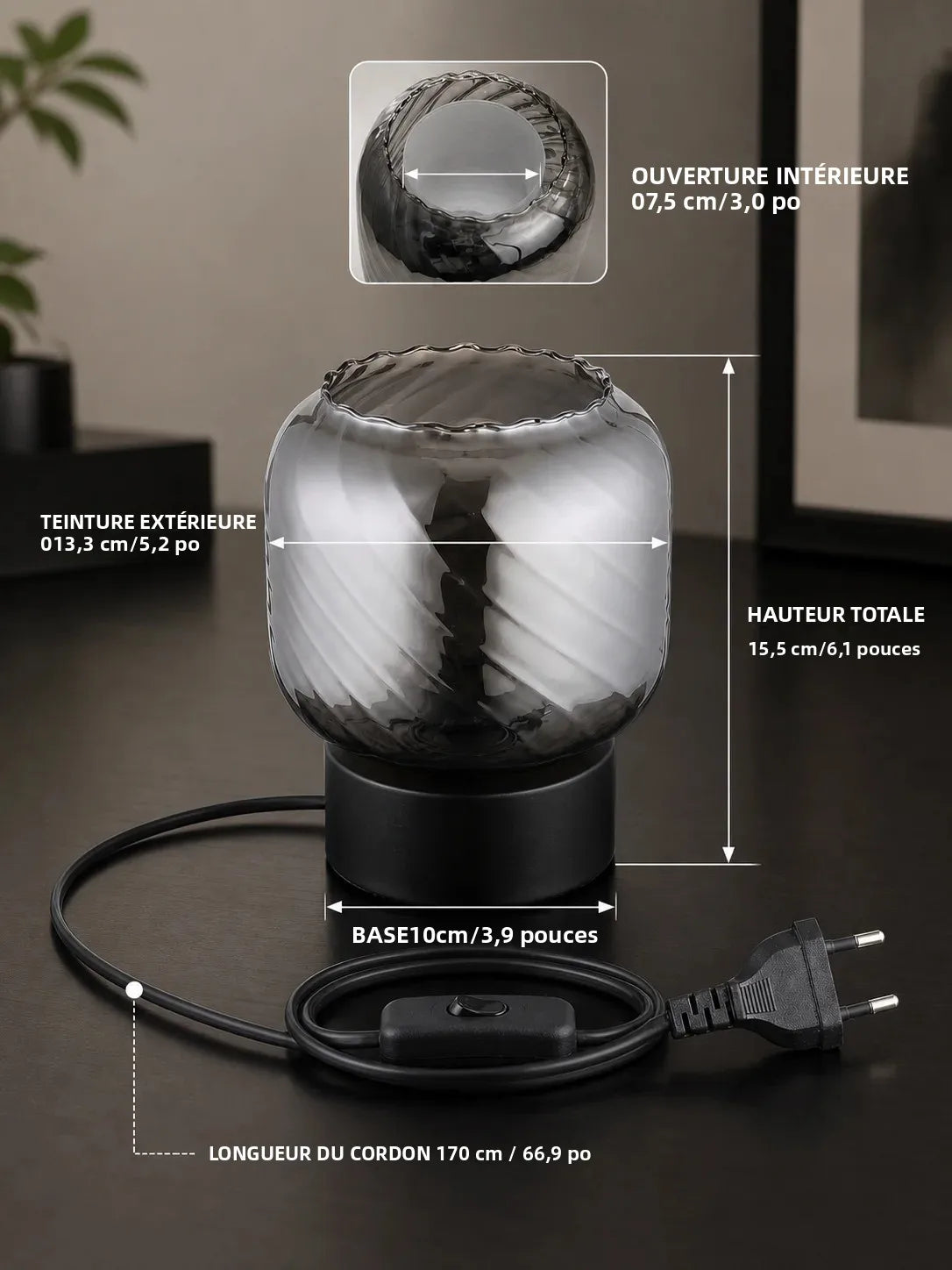 1pc Compact Modern Grey Double Layer Glass Table Lamp, Minimalist Ambient Accent Light with Inline Switch for Bedroom Living Room Nightstand Decor