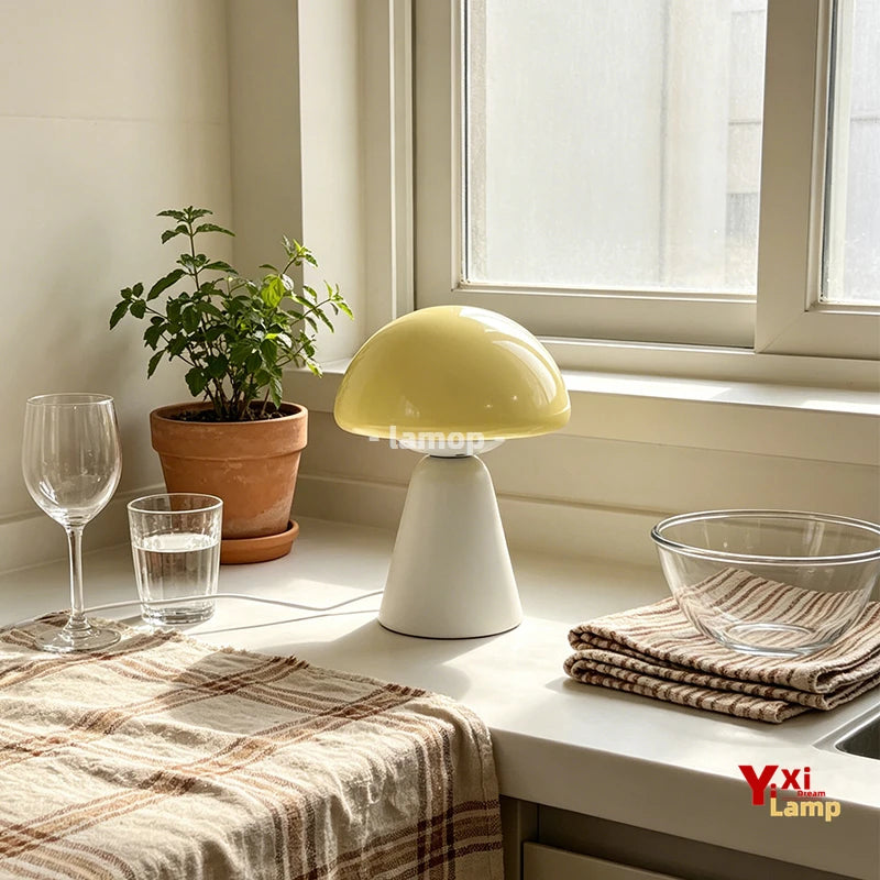 Murano Glass Orange Dome Mushroom Table Lamp Matte White Conical Base 3 Tone Soft Light Cream Living Room Side Table Decor Lamp