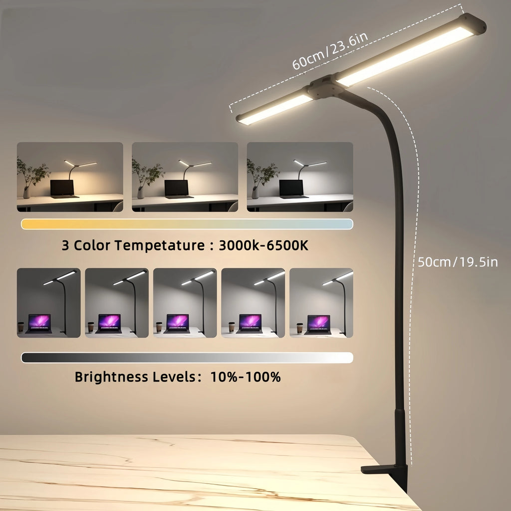 Double Head Dimmable LED Clip Desk Lamp Computer Table Lamps Monitor Light for Office Reading Architectural Lighting