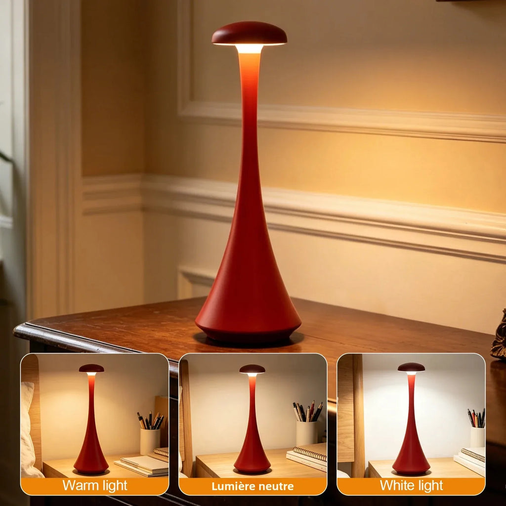 GGbingo Mushroom Table Lamp Rechargeable Wireless Touch Lamp Creative Desk Lamp USB-C Desk Lamp Bedroom Atmosphere Light