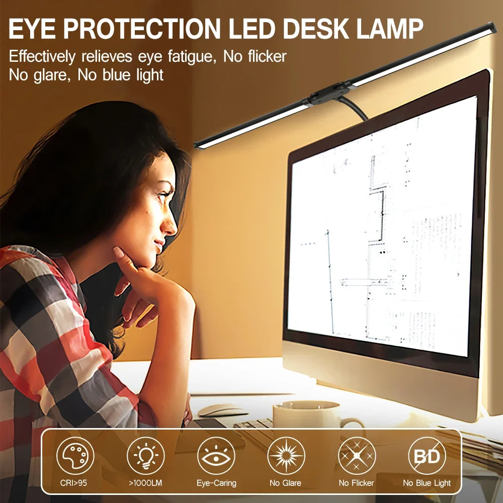Double Head Dimmable LED Clip Desk Lamp Computer Table Lamps Monitor Light for Office Reading Architectural Lighting