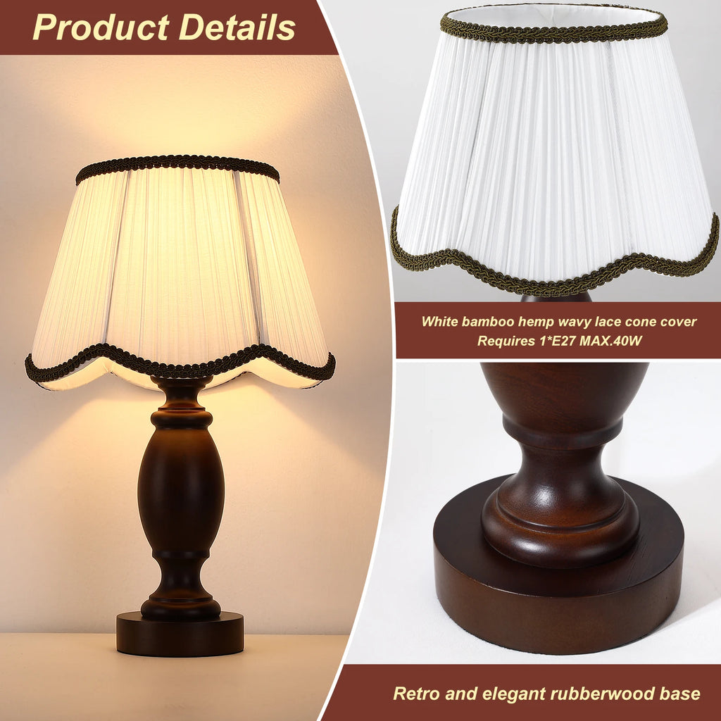 15 inch rubberwood  Bedside Lamp Solid Wood Fabric Table Lamp For Bedroom Wooden Desk Lamp Bedside Night Light with Cylinder Lamp Shade Home Decor Creative Atmosphere Light Decoration