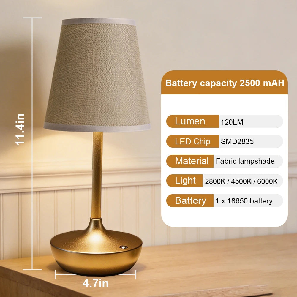 GGbingo Rechargeable LED Table Lamps Classic Lamp 3 Colors Dimmable USB Fabric Lampshade Bedroom Bedside Lighting Decoration Metal Designed
