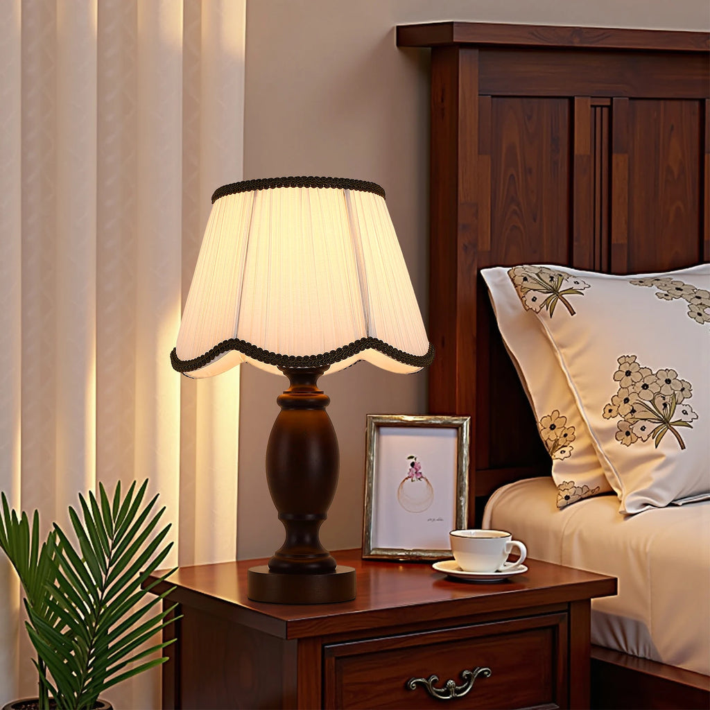 15 inch rubberwood  Bedside Lamp Solid Wood Fabric Table Lamp For Bedroom Wooden Desk Lamp Bedside Night Light with Cylinder Lamp Shade Home Decor Creative Atmosphere Light Decoration